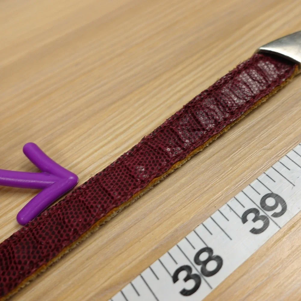 Women’s Burgundy Leather Slim Belt with Geometric Silver Buckle